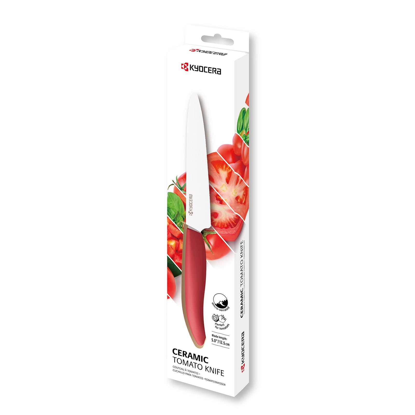 Kyocera Revolution Ceramic 5 Inch Micro Serrated Tomato Knife, Red