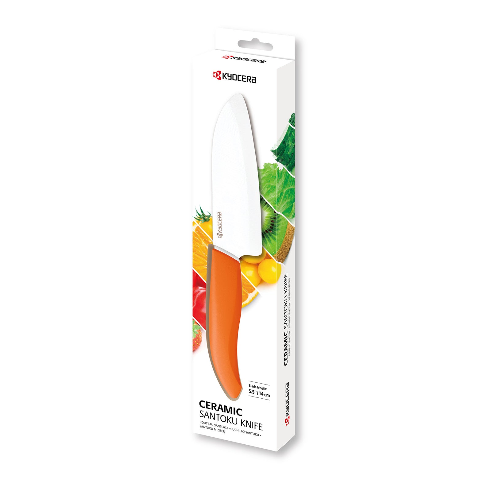 Kyocera Revolution Ceramic 5-1/2 Inch Santoku Knife, Orange