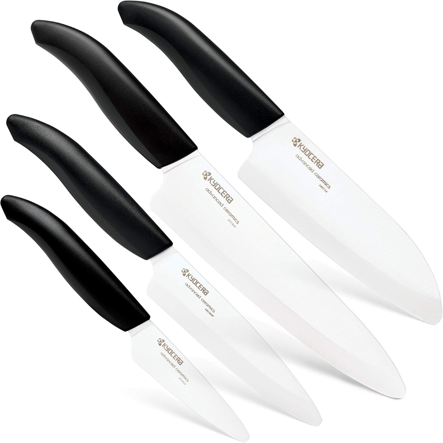 Kyocera’s Revolution 4-Piece Ceramic Knife Set - 7" Chef's Santoku, 5.5" Santoku, 4.5" Utility & 3" Paring Knives