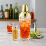 Final Touch Yarai Glass Cocktail Shaker & Jigger Set, Brass
