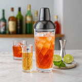 Final Touch Yarai Glass Cocktail Shaker & Jigger Set, Black Chrom