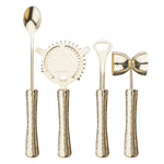 Final Touch 4 Piece Bar Tool Set with Stand - Brass Metal Handles