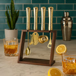 Final Touch 4 Piece Bar Tool Set with Stand - Brass Metal Handles