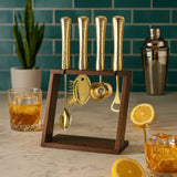 Final Touch 4 Piece Bar Tool Set with Stand - Brass Metal Handles
