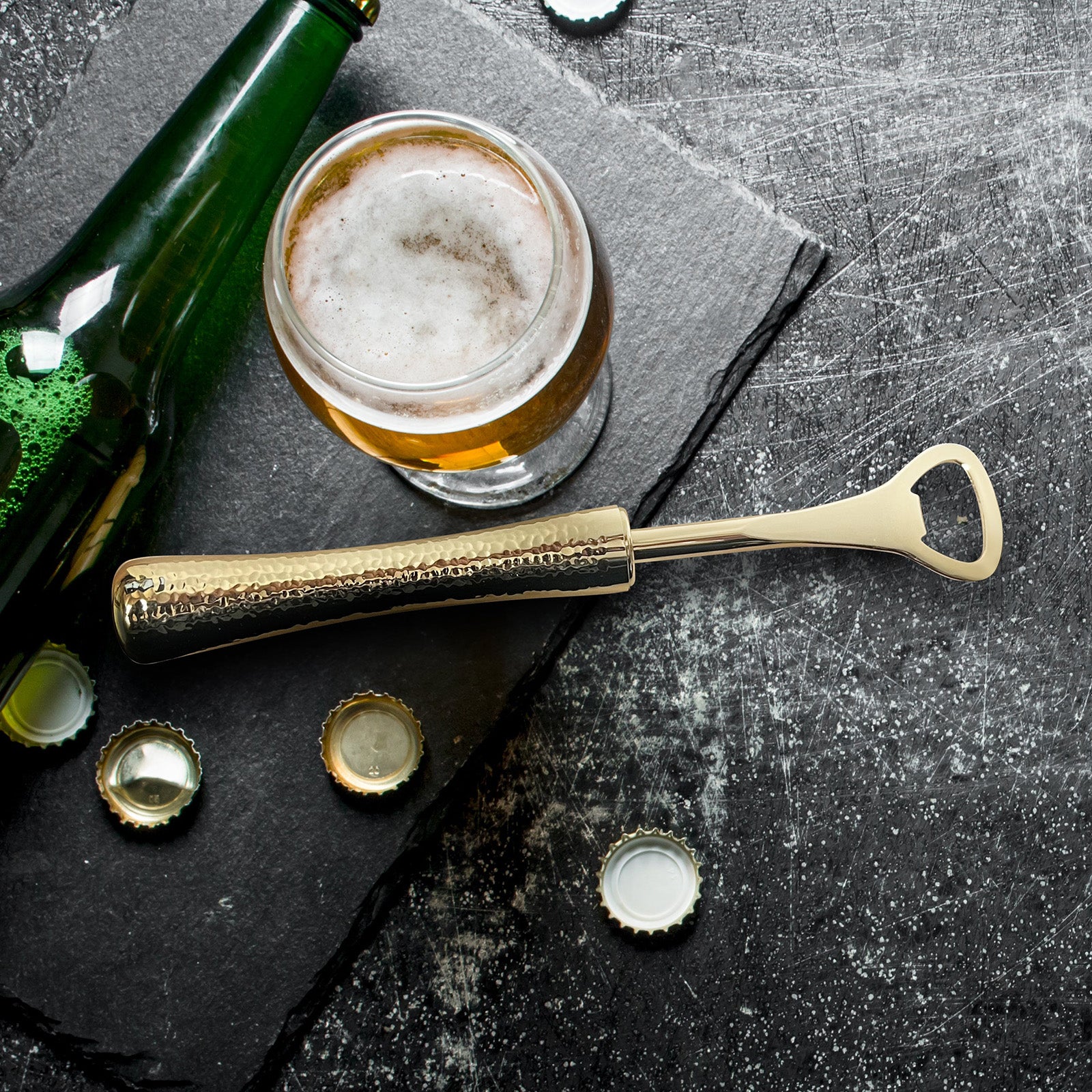 Final Touch 4 Piece Bar Tool Set with Stand - Brass Metal Handles