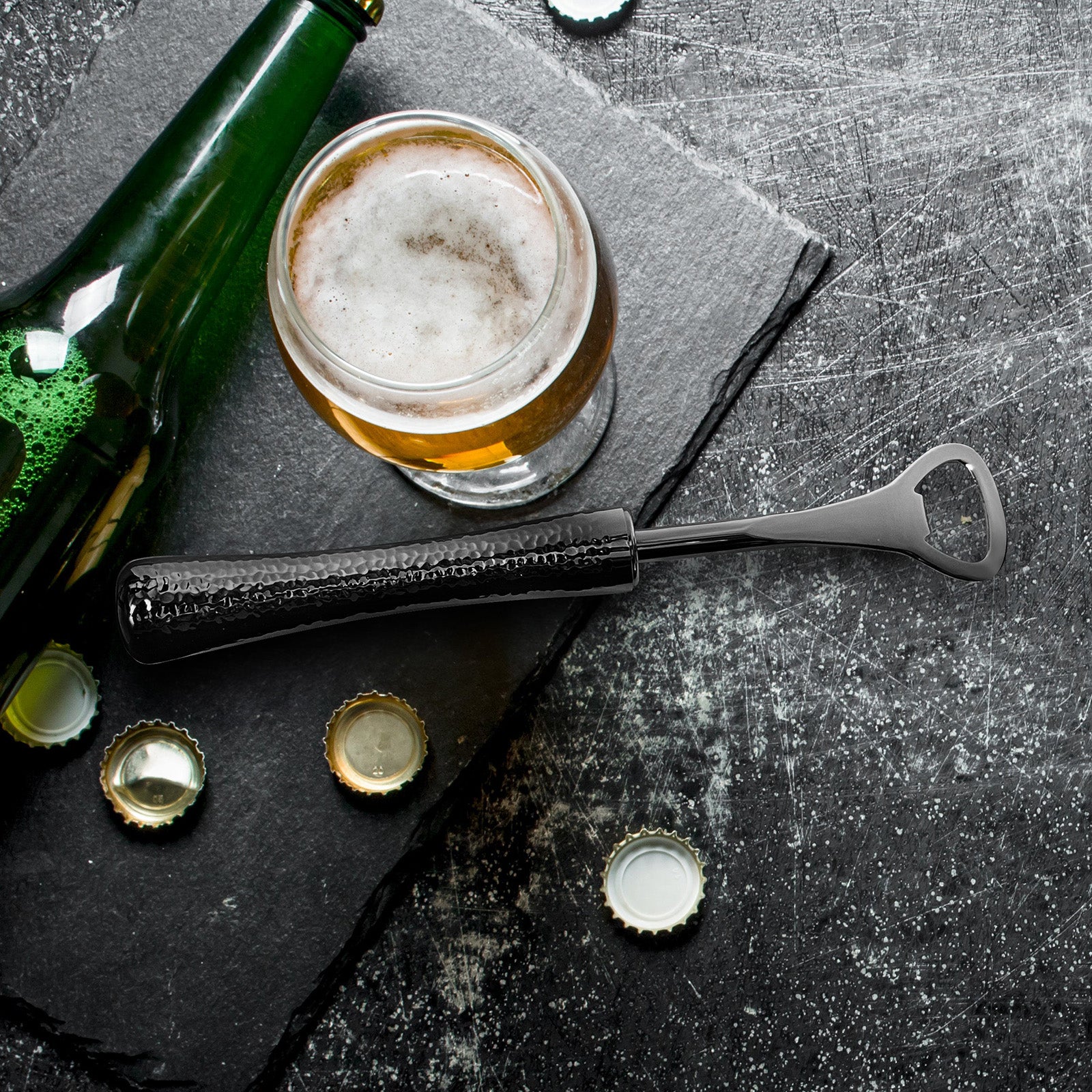 Final Touch 4 Piece Bar Tool Set with Stand - Black Chrome Metal Handles