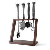 Final Touch 4 Piece Bar Tool Set with Stand - Black Chrome Metal Handles