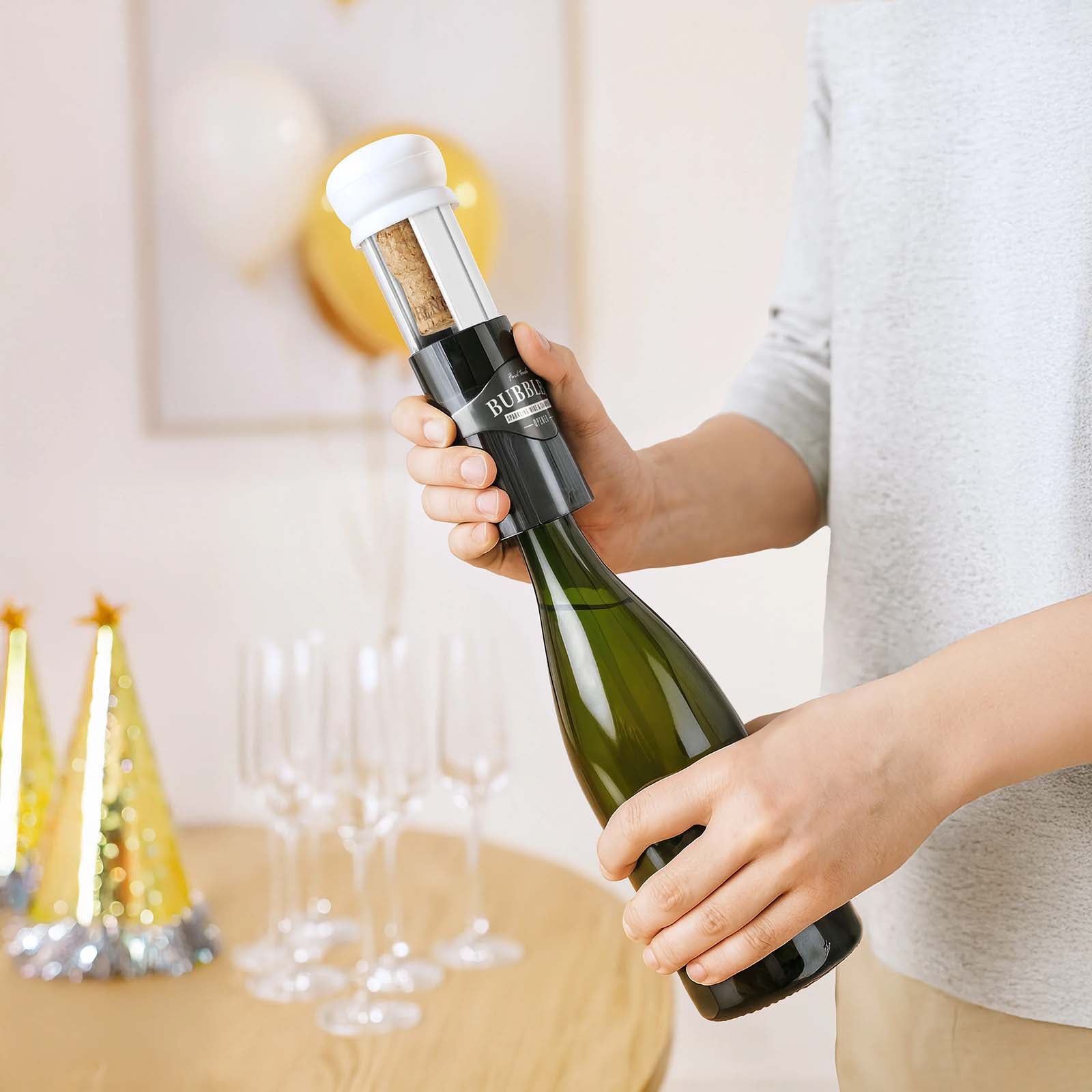 Final Touch Bubbles Sparkling Wine & Champagne Opener for Effortless Cork Popping