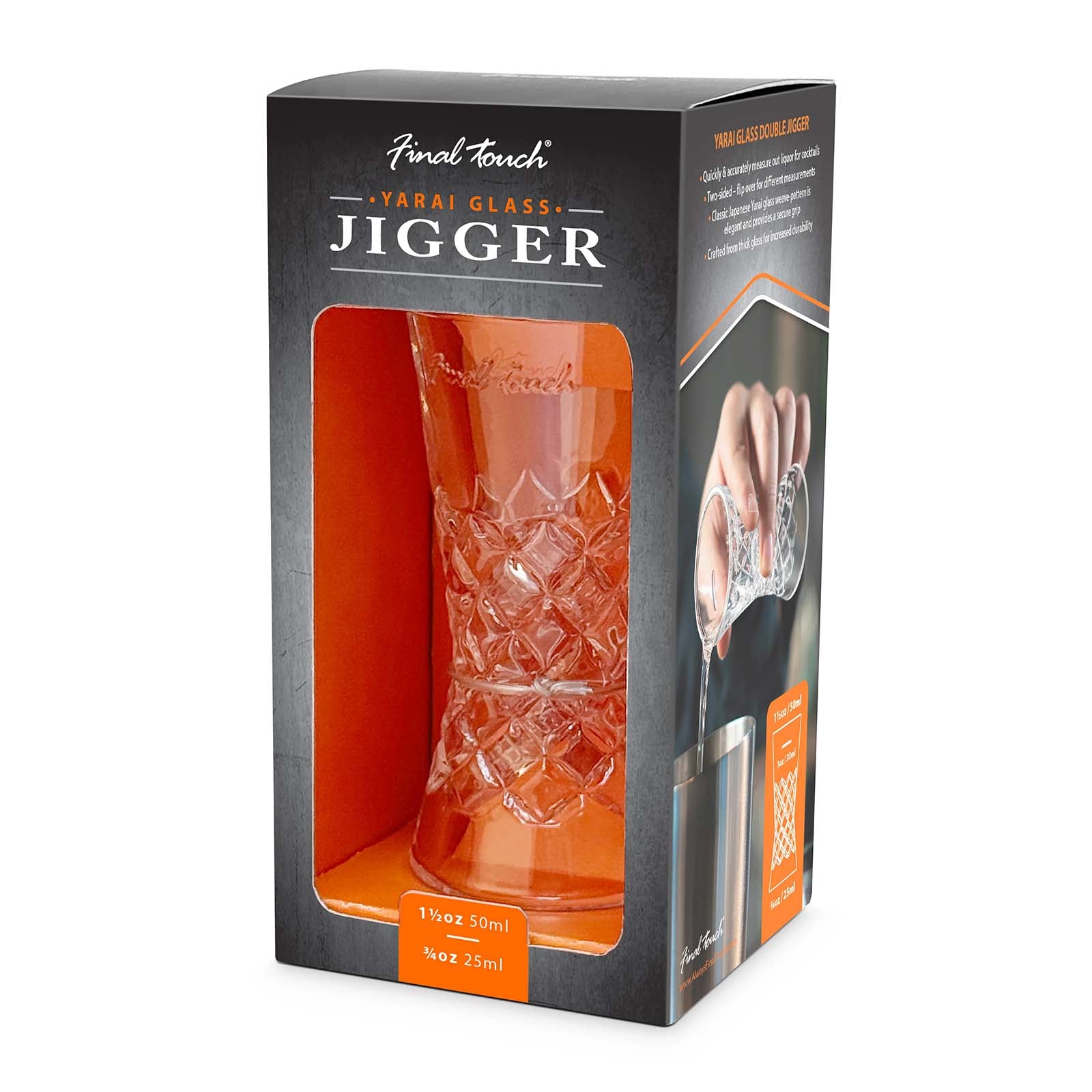 Final Touch Yarai Glass Double Cocktail Jigger, 1.5 Ounce and 0.75 Ounce