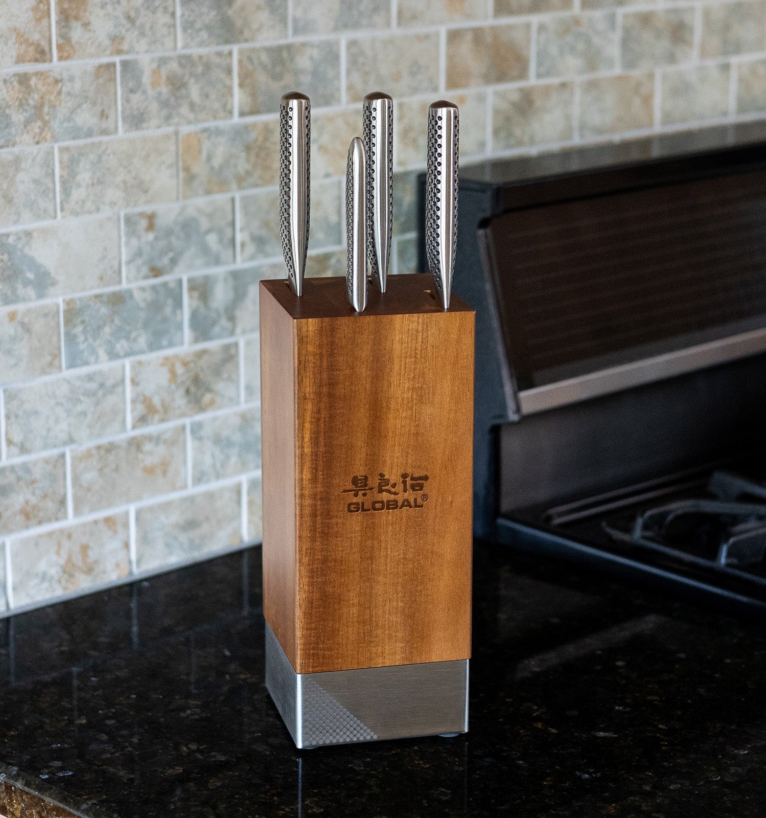 Global Toshi 5 Piece Knife Block Set, Acacia