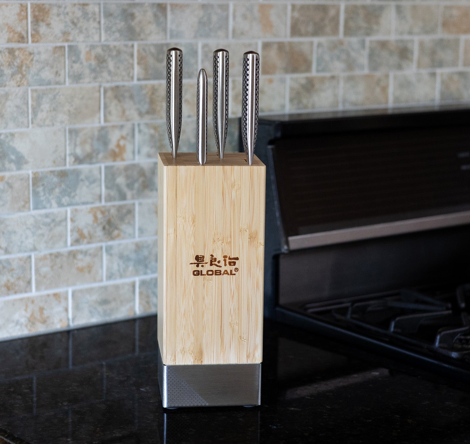 Global Toshi 5 Piece Knife Block Set, Bamboo