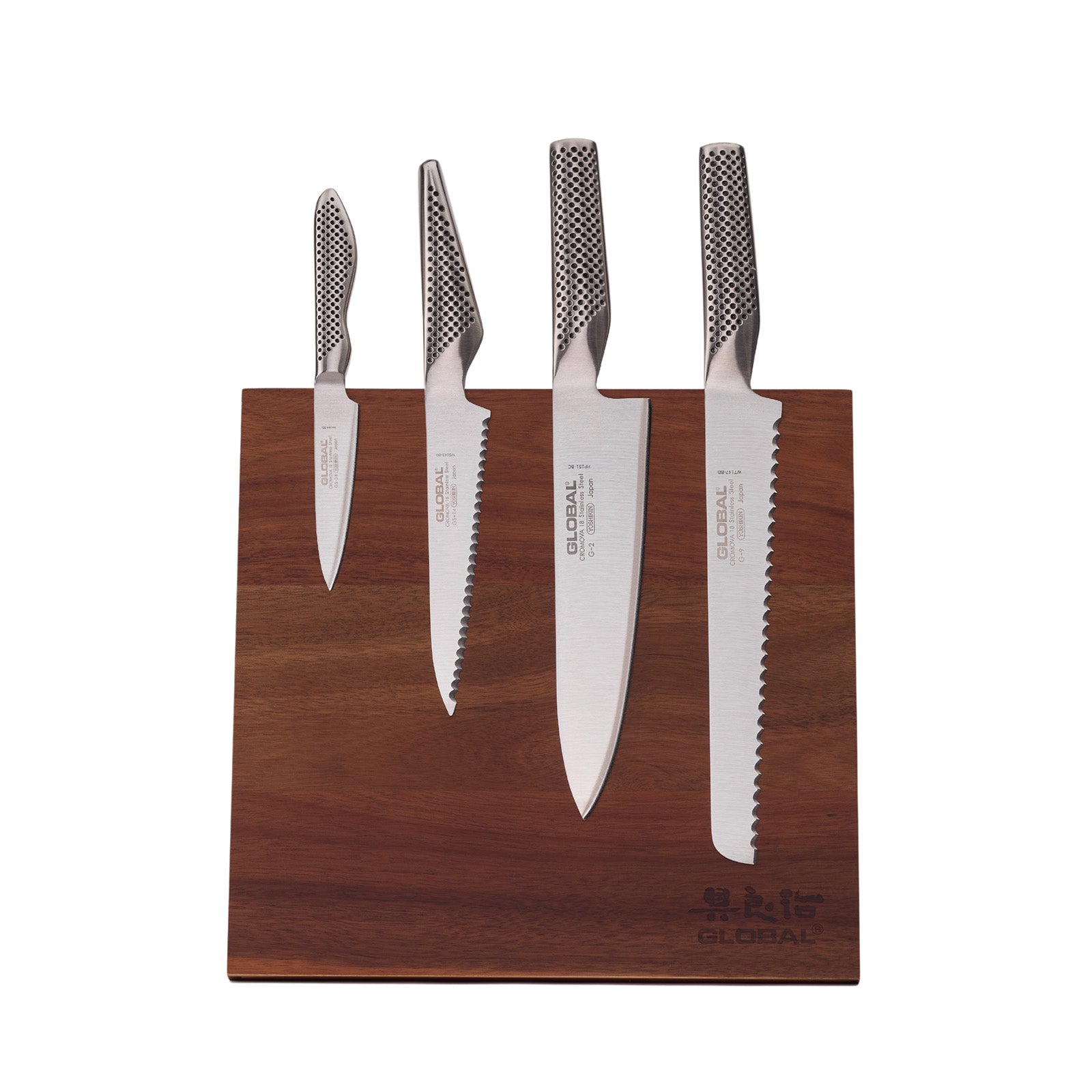 Global Bitoku Classic Essentials 5 Piece Knife Set with Magnetic Block, Acacia
