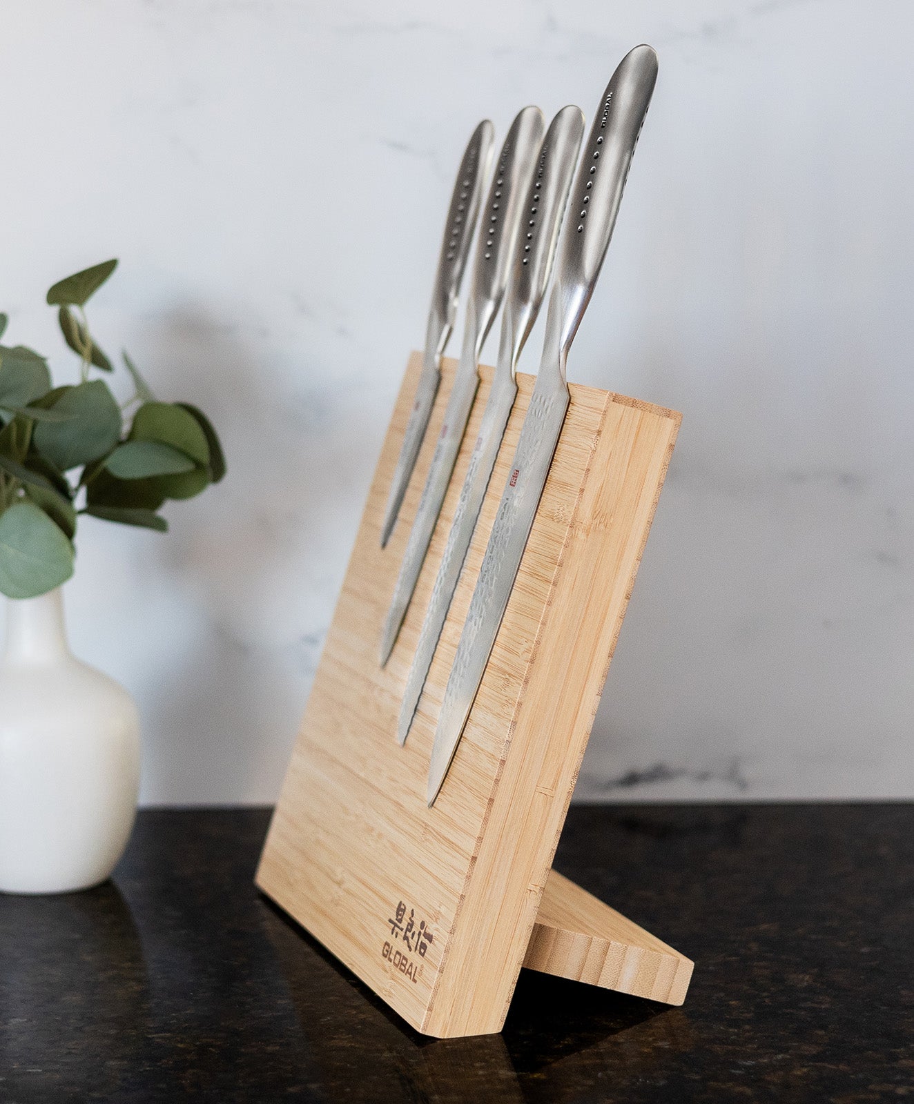 Global Bitoku SAI Essentials 5 Piece Knife Set with Magnetic Block, Hardwood