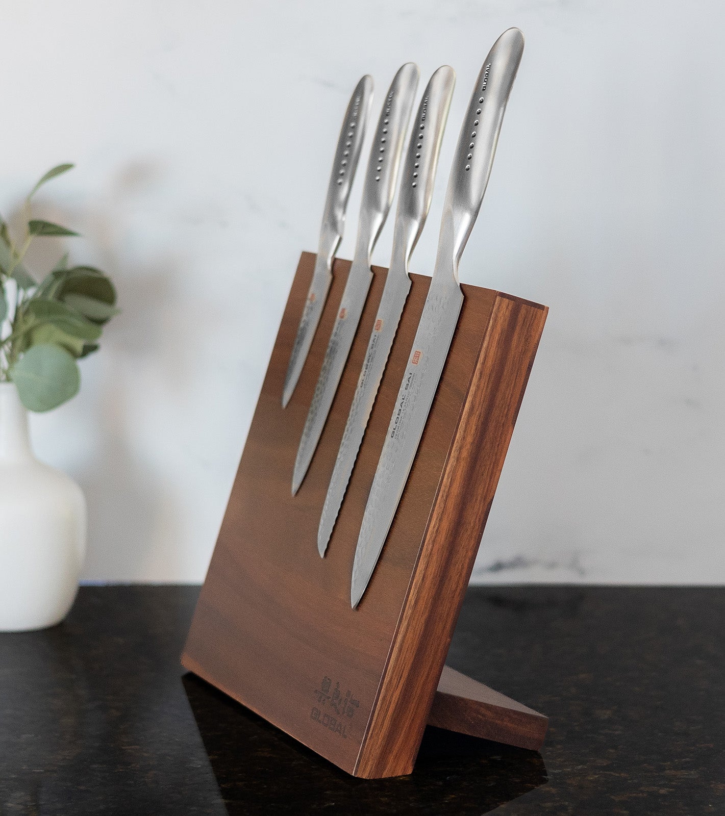 Global Bitoku SAI Essentials 5 Piece Knife Set with Magnetic Block, Acacia