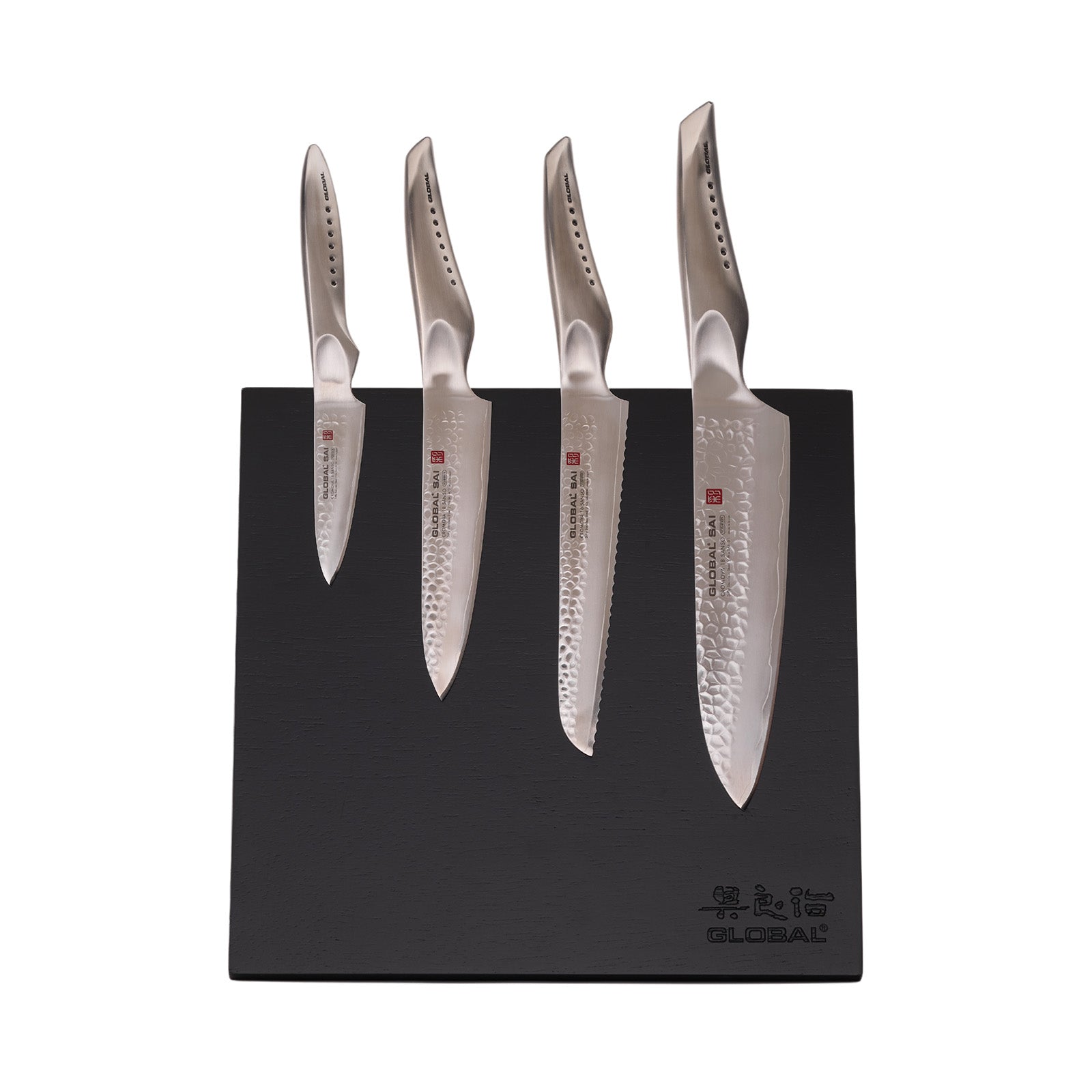 Global Bitoku SAI Essentials 5 Piece Knife Set with Magnetic Block, Rubberwood