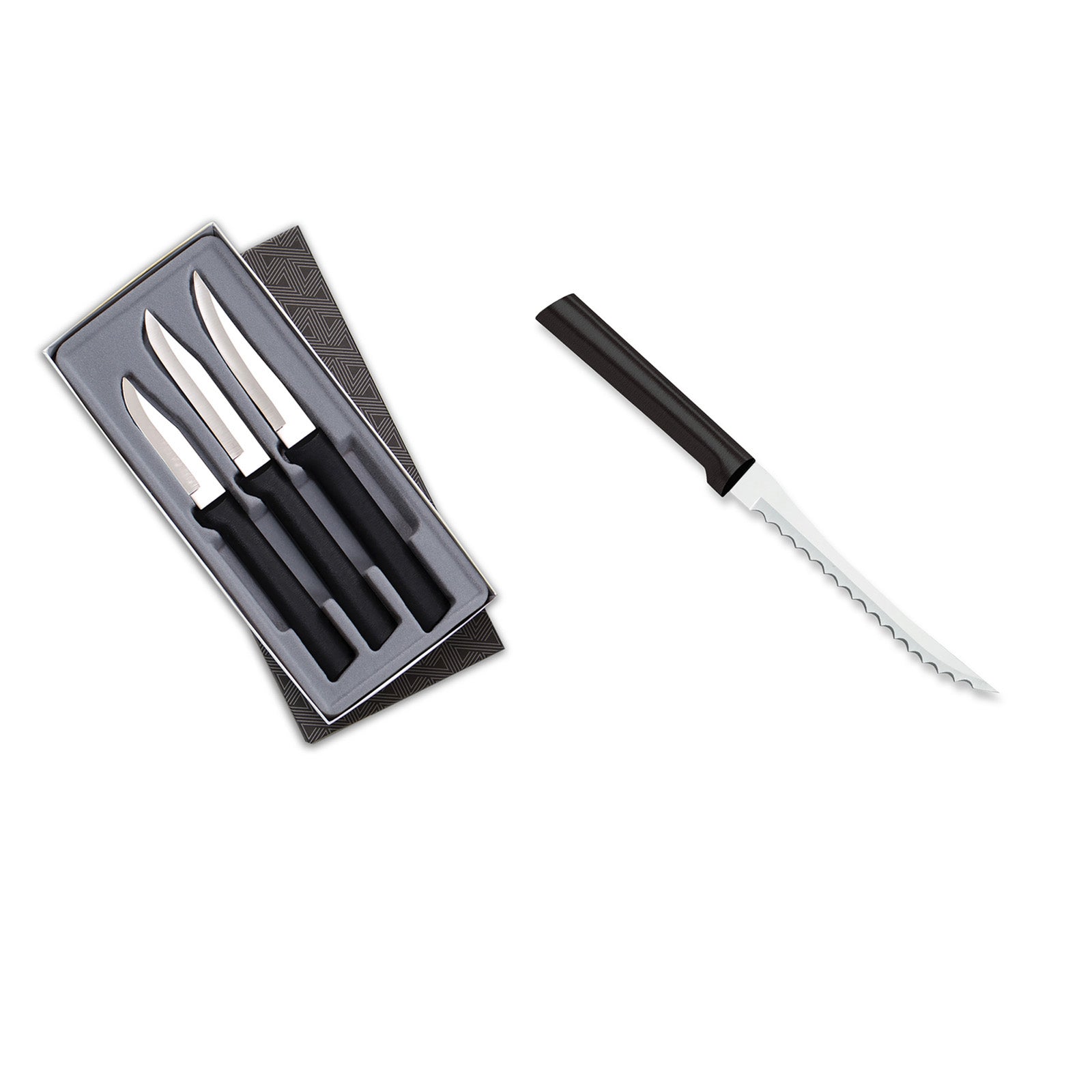 Rada 3 Piece Paring Knives Galore Set & 5-Inch Tomato Slicer Stainless Steel Serrated Blade, Black Handless