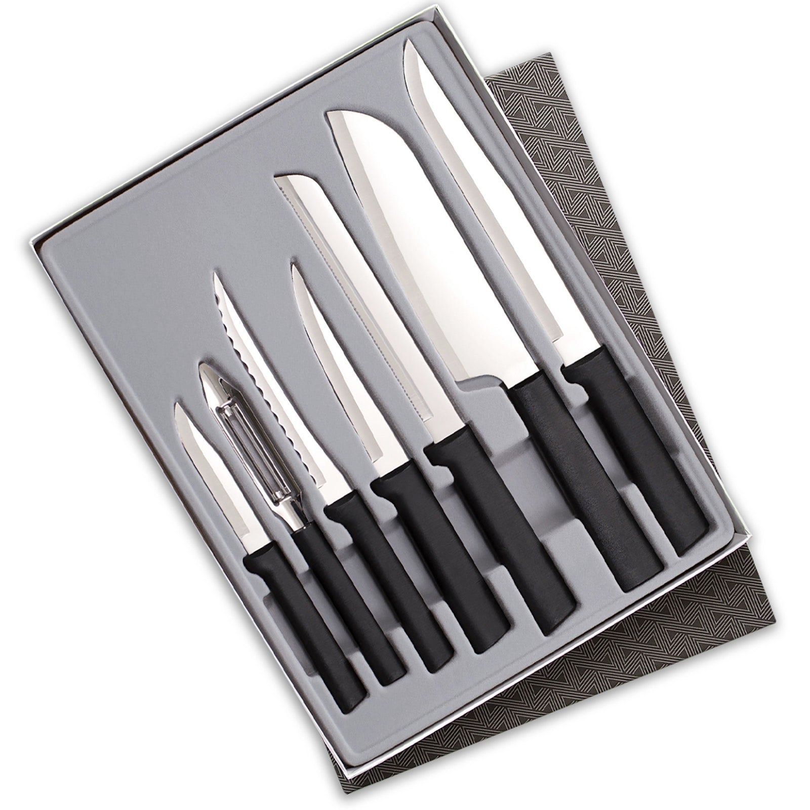 Rada 7 Piece Knife Starter Set with Gift Box, Black Handles