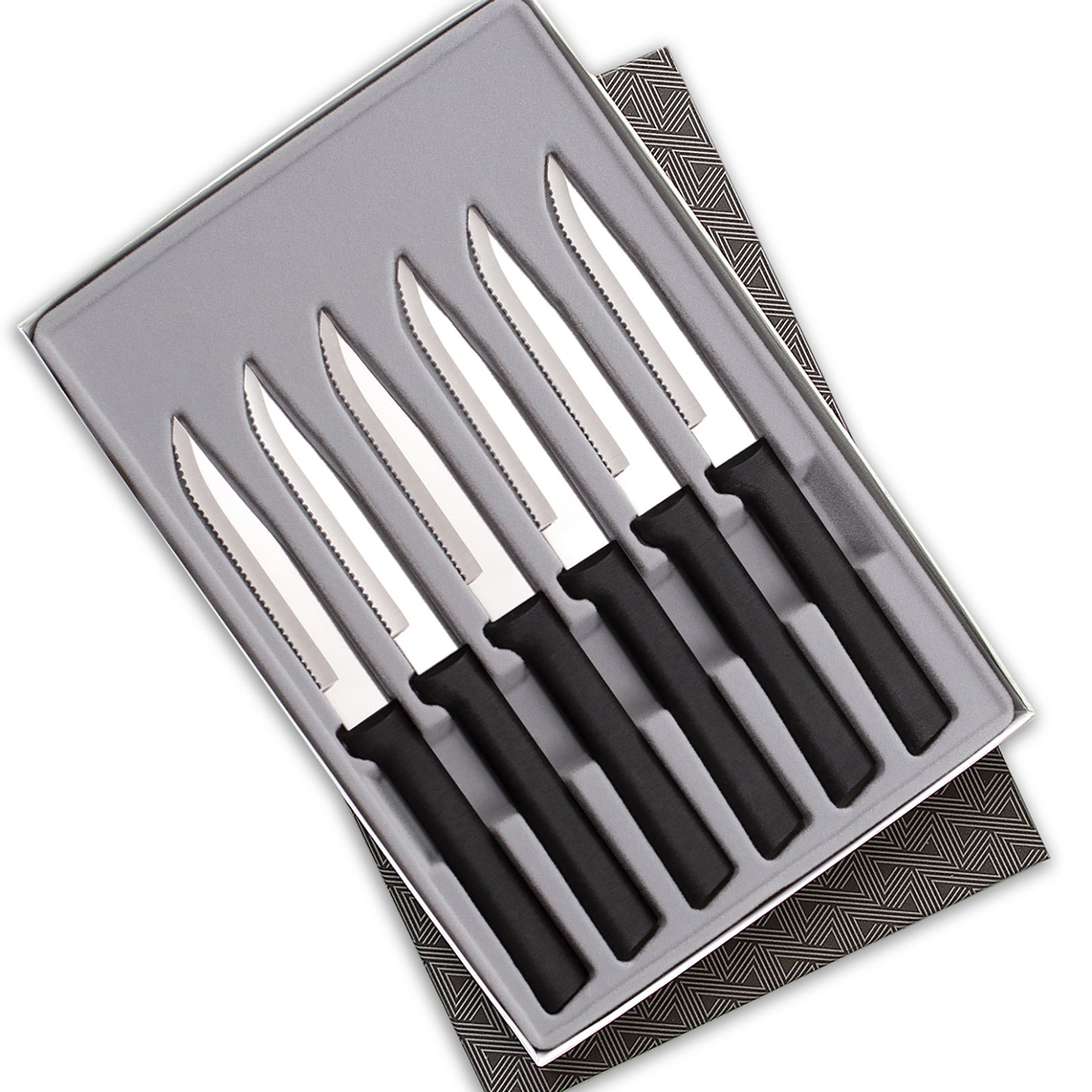 Rada 6 Piece Serrated Steak Knives Set with Gift Box, Black Handles