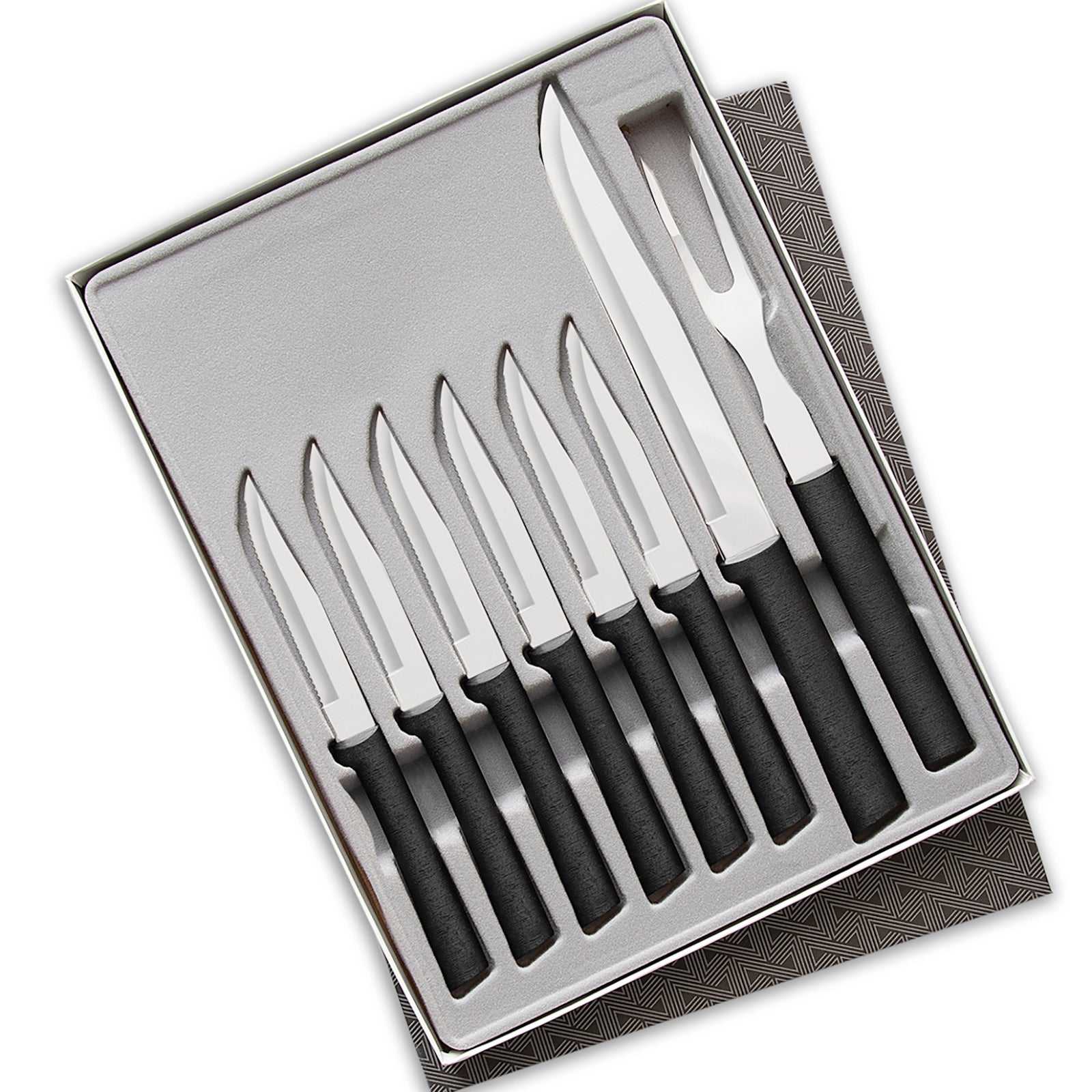 Rada 8 Piece Meat Lover's Set with Carving Set and Steak Knives, Black Handles