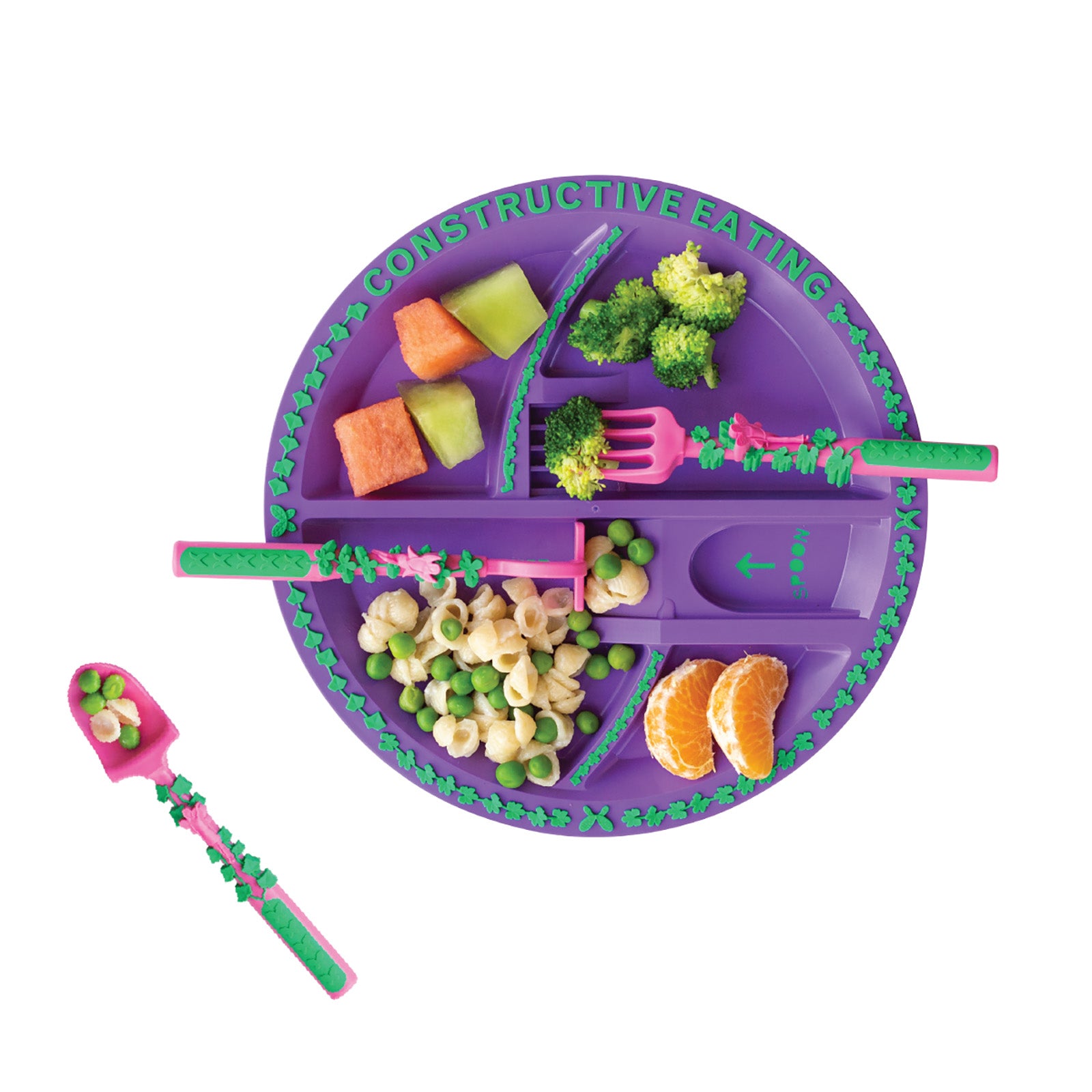 Constructive Eating Garden Fairy Utensil and Divided Plate Set for Kids and Toddlers