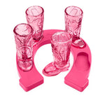 Final Touch Wild West Cowboy Boot Shotglass Set with Horseshoe Shaped Serving Tray, Pink