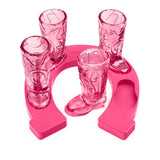 Final Touch Wild West Cowboy Boot Shotglass Set with Horseshoe Shaped Serving Tray, Pink