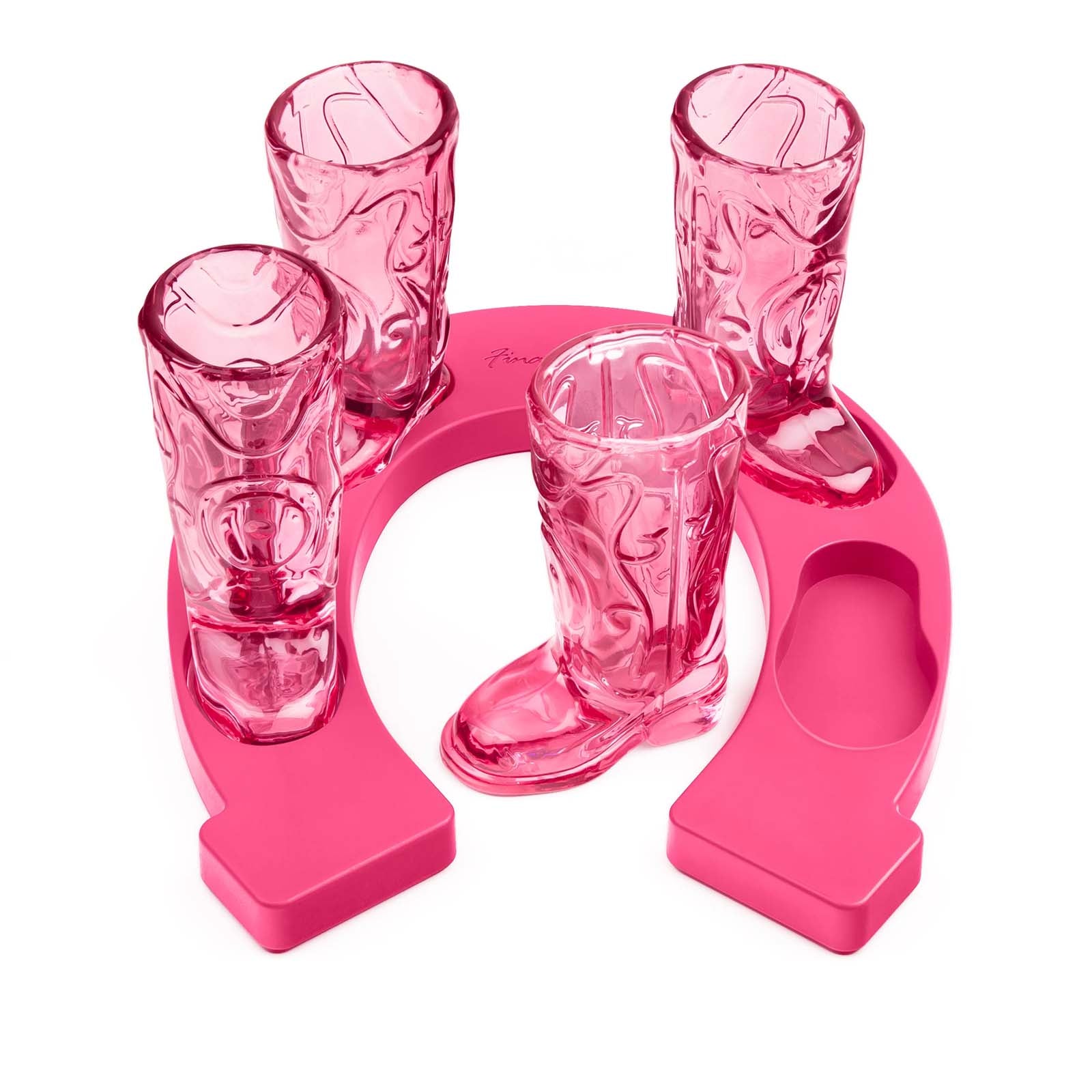 Final Touch Wild West Cowboy Boot Shotglass Set with Horseshoe Shaped Serving Tray, Pink