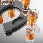 Final Touch Wild West Cowboy Boot Shotglass Set with Horseshoe Shaped Serving Tray, Gray