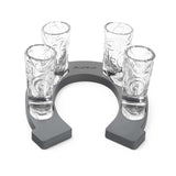 Final Touch Wild West Cowboy Boot Shotglass Set with Horseshoe Shaped Serving Tray, Gray