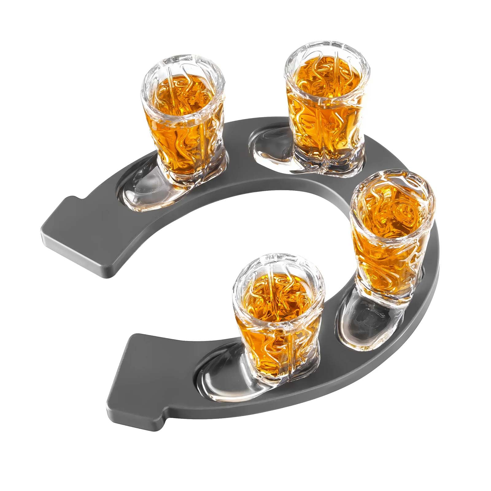 Final Touch Wild West Cowboy Boot Shotglass Set with Horseshoe Shaped Serving Tray, Gray