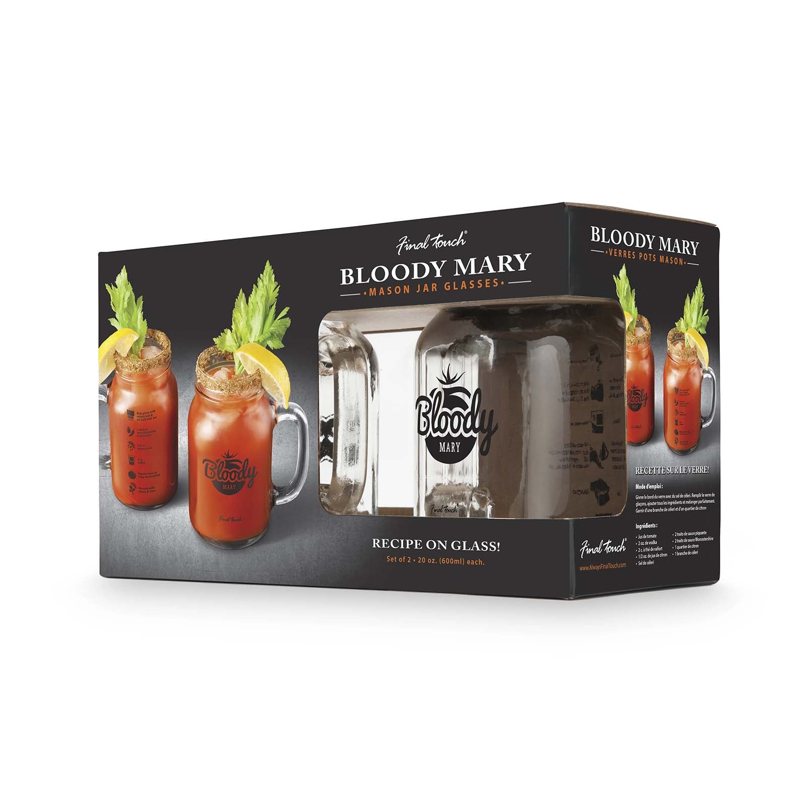 Final Touch Bloody Mary Mason Jar Glasses, Set of 2