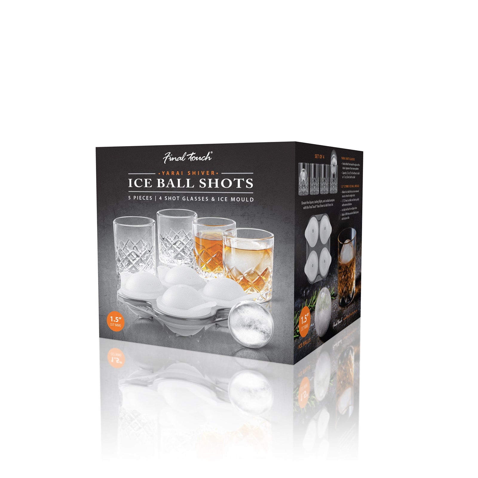 Final Touch Yarai Shiver Ice Ball Shots - 4 Glasses with Ice Ball Tray