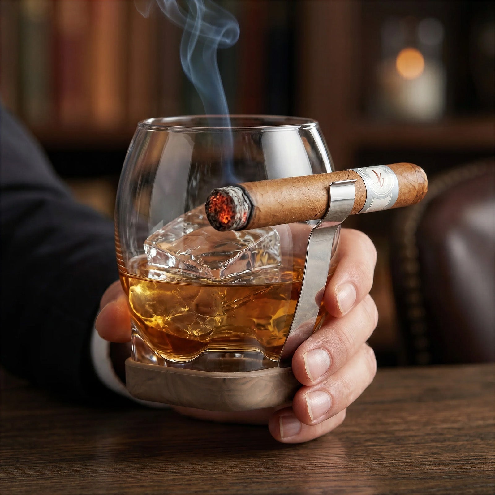 Final Touch Whiskey Cigar Glass, 14.5 oz, Glass, Stainless Steel & Silicone