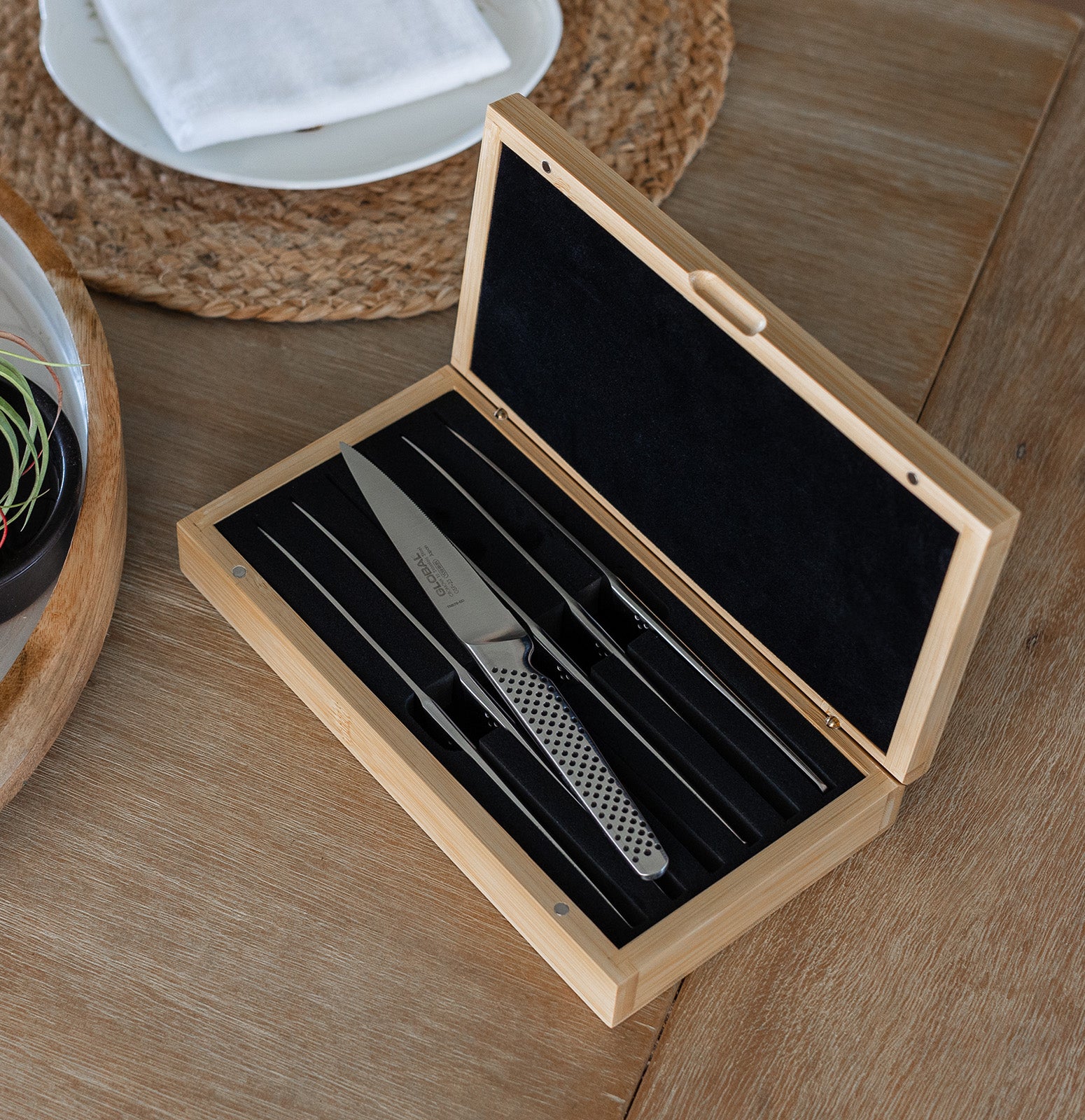 Global 6-Piece Steak Knife Set with Bamboo Box