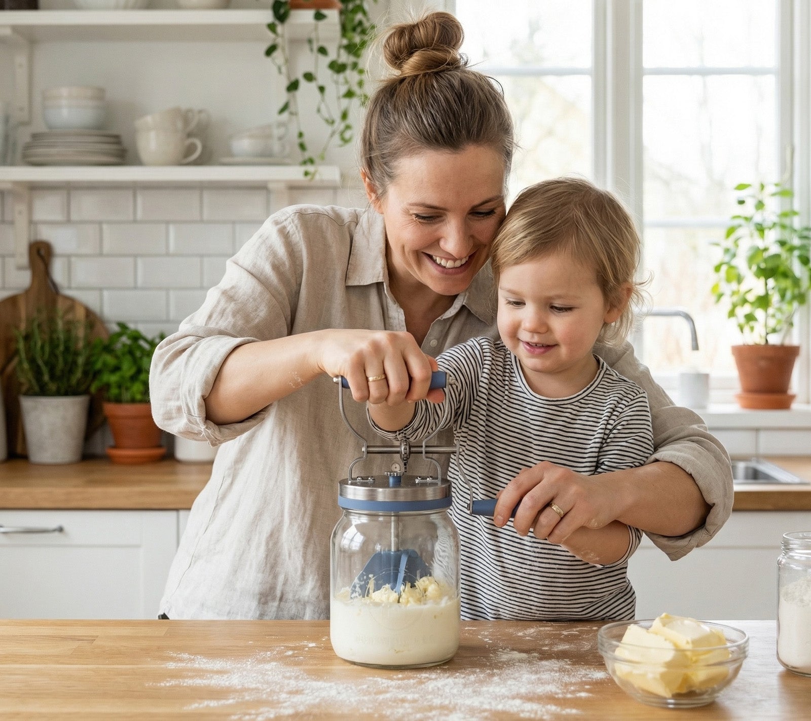 Henning Lee Manual Glass Butter Churner with Jar, 32 ounce