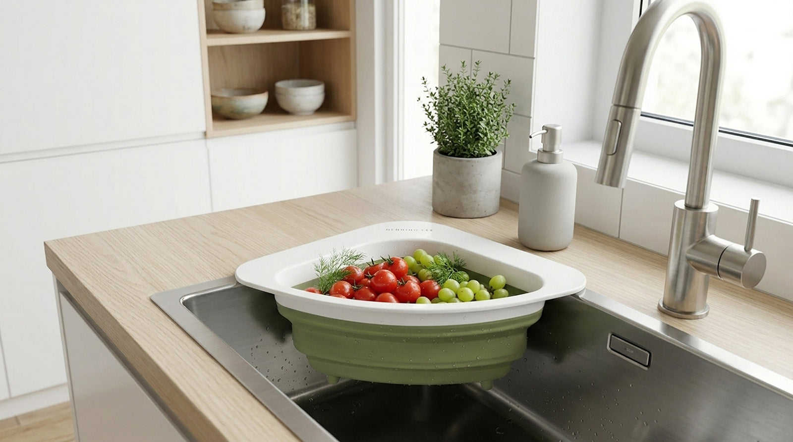 Henning Lee Corner Sink Colander – Triangular Sink Strainer for Fruits, Vegetables & Pasta
