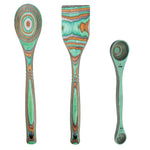 Island Bamboo Pakkawood 3 Piece Cooking Utensil Set with Spatula, Spoon, Measuring Spoon, Mint