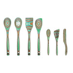 Island Bamboo Pakkawood 7 Piece Cooking and Serving Utensil Set, Spatula, Spoon, Spurtle, Mint