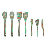Island Bamboo Pakkawood 7 Piece Cooking and Serving Utensil Set, Spatula, Spoon, Spurtle, Mint