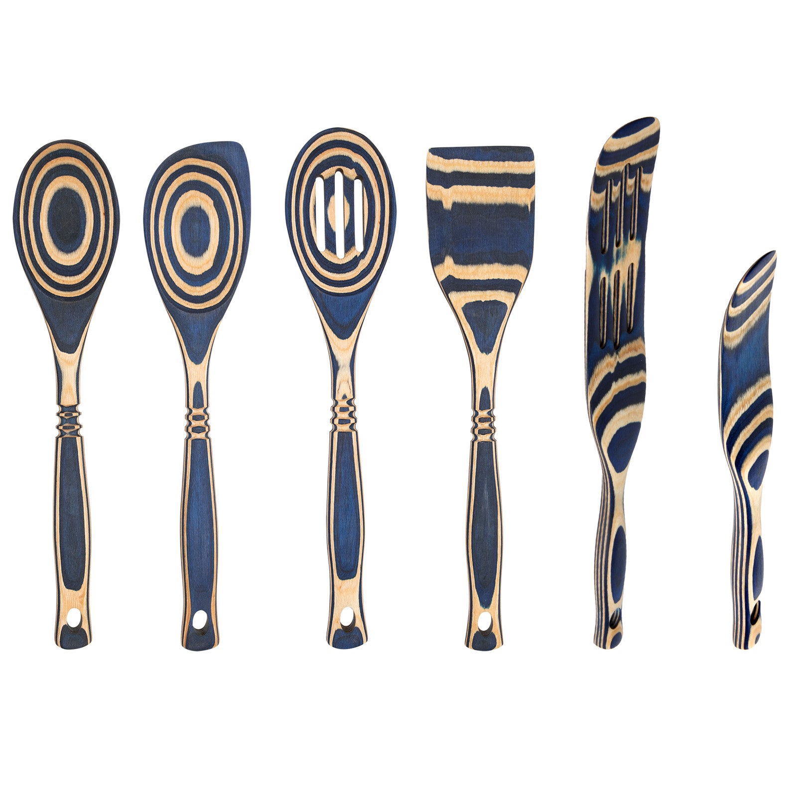 Blueberry Pakkawood 8 Piece Cooking and Serving Utensil Set, Spatula, Spoon, Spurtle, Tongs, Ice Cream Scoop