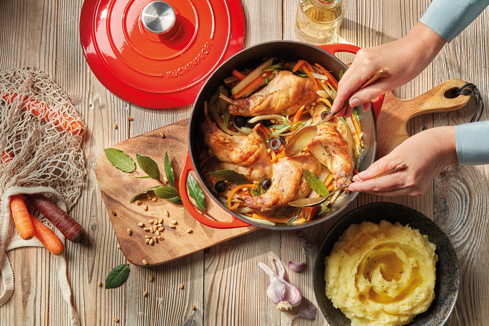 Kuchenprofi Provence Enameled Cast Iron Round Dutch Oven, 11" dia., 7 qt, Classic Red