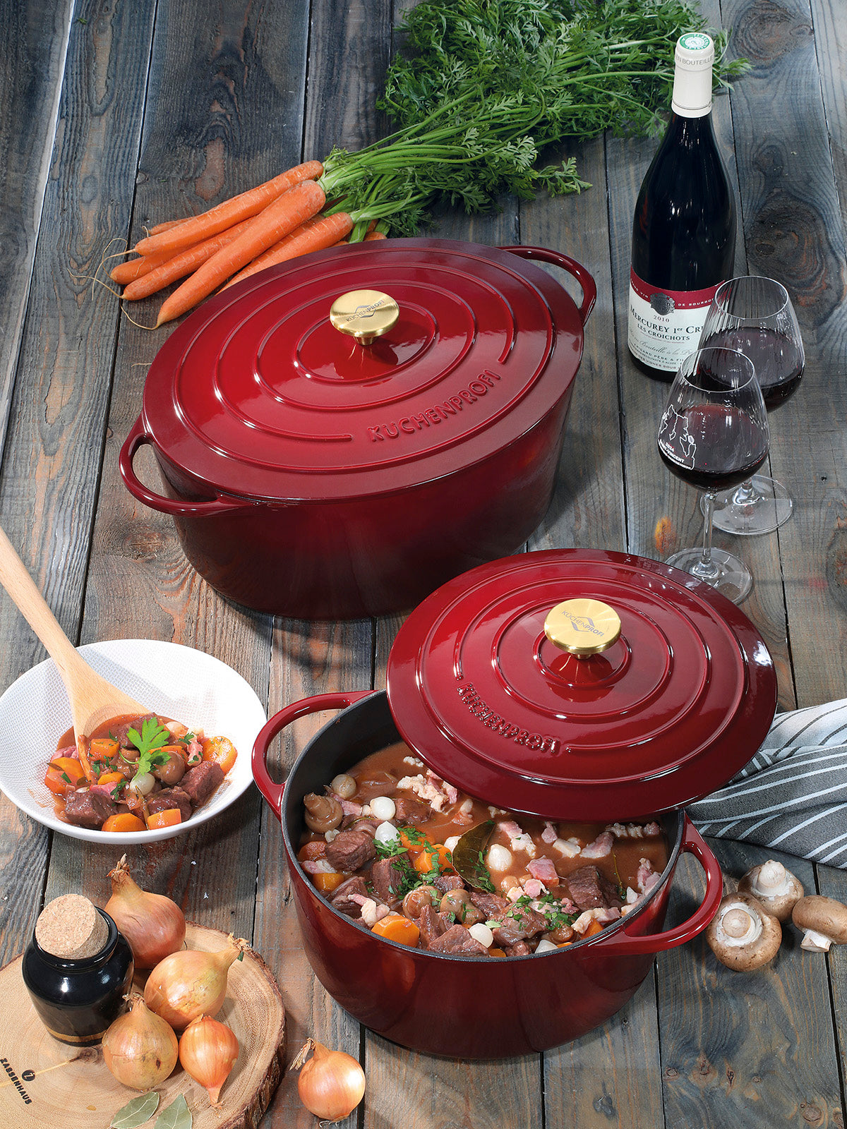 Kuchenprofi Provence Enameled Cast Iron Oval Dutch Oven, 13" L, 7.4 qt, Burgundy