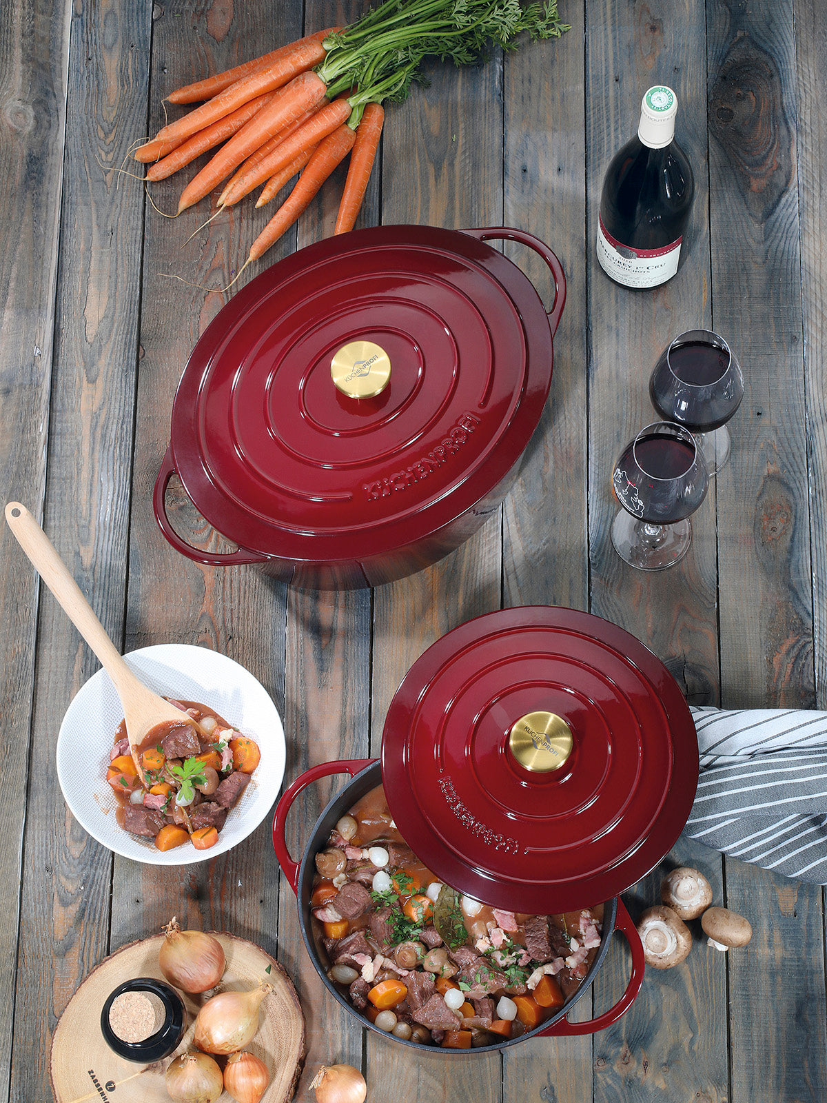 Kuchenprofi Provence Enameled Cast Iron Oval Dutch Oven, 13" L, 7.4 qt, Burgundy
