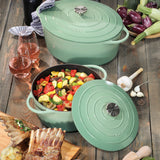 Kuchenprofi Provence Enameled Cast Iron Oval Dutch Oven, 13" L, 7.4 qt, Jade
