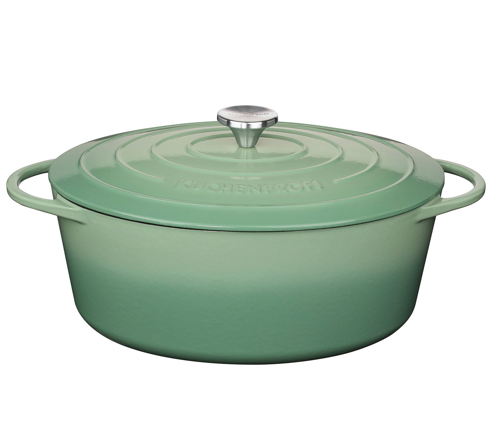 Kuchenprofi Provence Enameled Cast Iron Oval Dutch Oven, 13" L, 7.4 qt, Jade