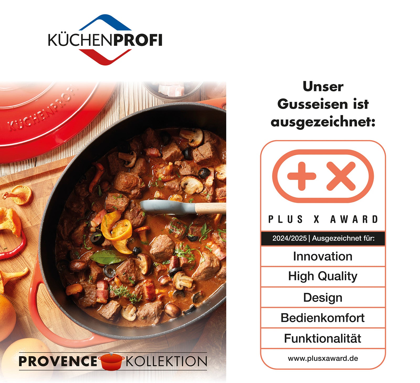 Kuchenprofi Provence Enameled Cast Iron Oval Dutch Oven, 13" L, 7.4 qt, Classic Red