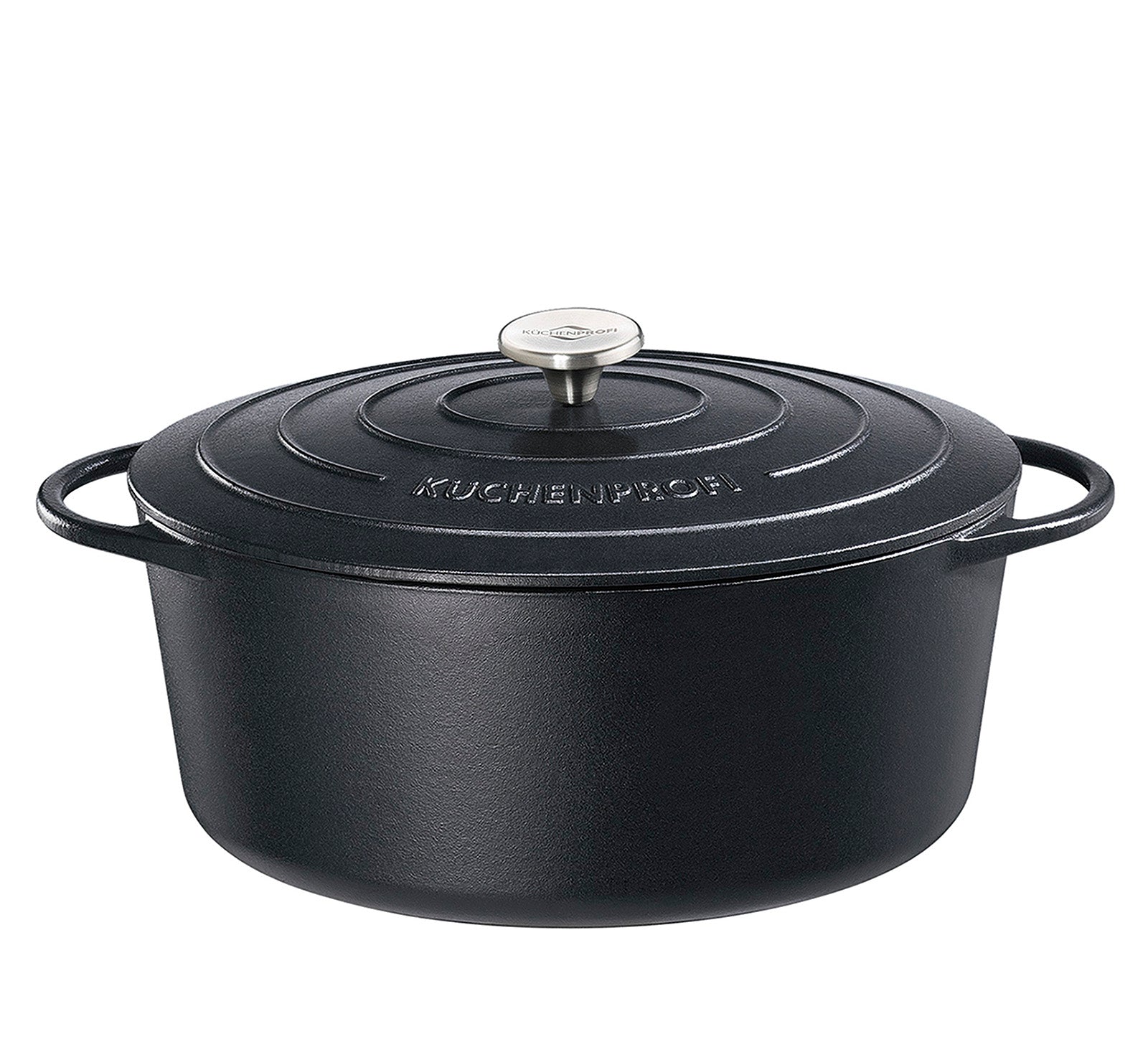 Kuchenprofi Provence Enameled Cast Iron Oval Dutch Oven, 13" L, 7.4 qt, Classic Black