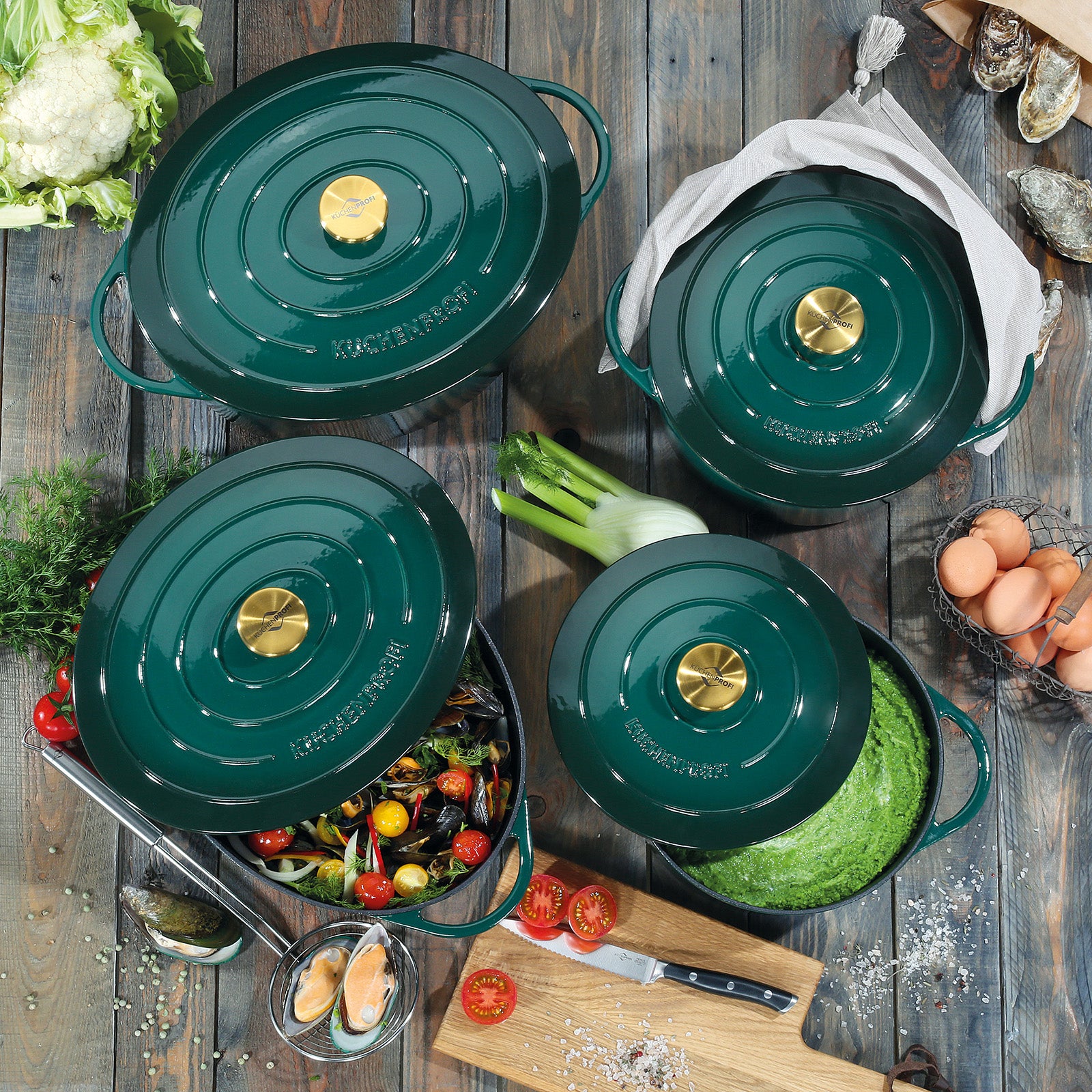 Kuchenprofi Provence Enameled Cast Iron Casserole, 11" dia., 4.1 qt, Classic Red