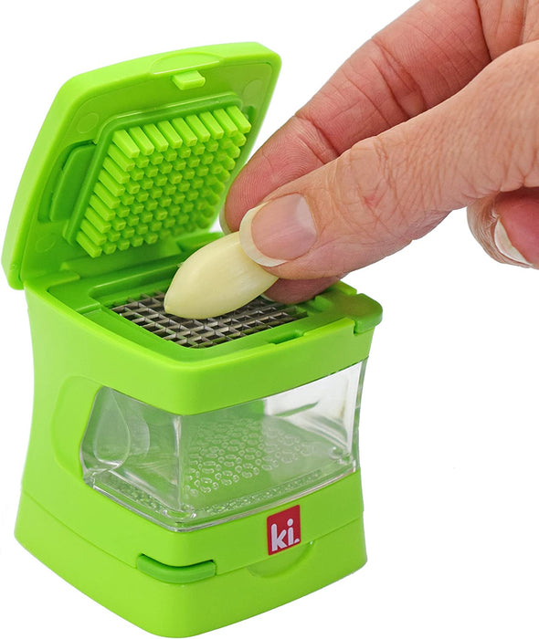 Kitchen Innovations Garlic-A-Peel Garlic Press, Crusher, Cutter, Mincer, and Storage Container, Green