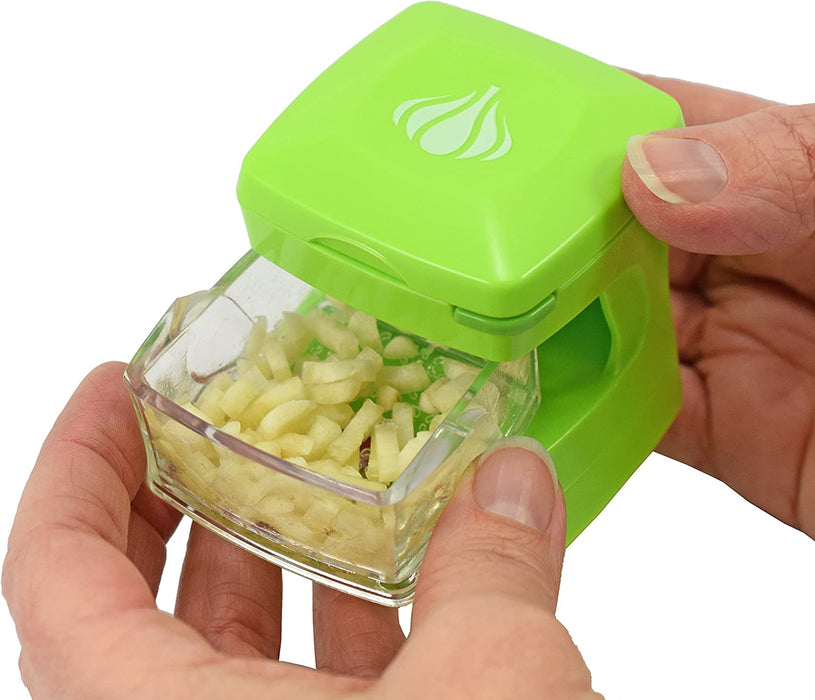 Kitchen Innovations Garlic-A-Peel Garlic Press, Crusher, Cutter, Mincer, and Storage Container, Green